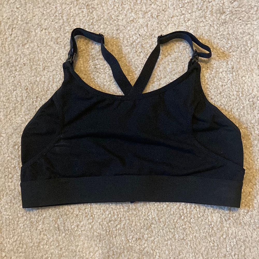 Black Hands Free Pumping and Nursing Sports Bra